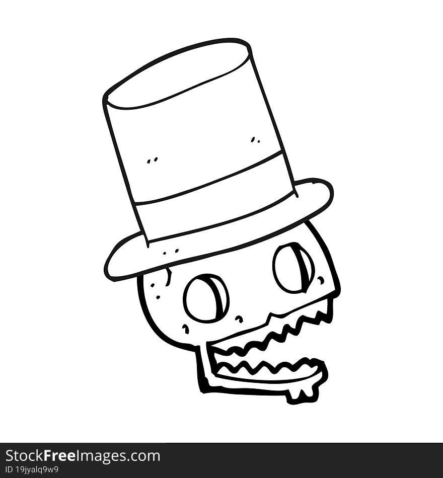 Black And White Cartoon Laughing Skull In Top Hat