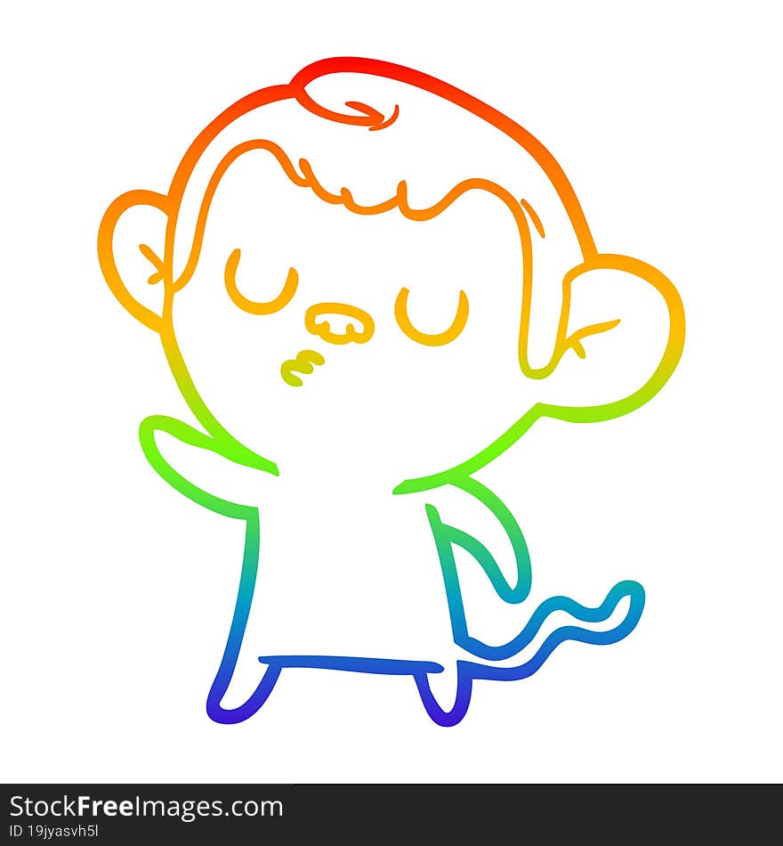 rainbow gradient line drawing of a cartoon monkey