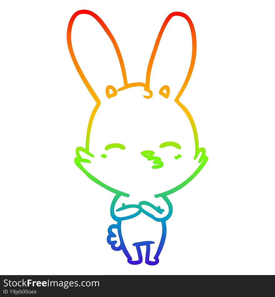 rainbow gradient line drawing curious bunny cartoon