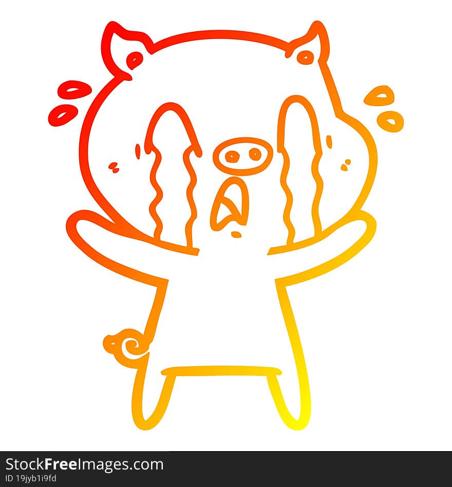 Warm Gradient Line Drawing Crying Pig Cartoon