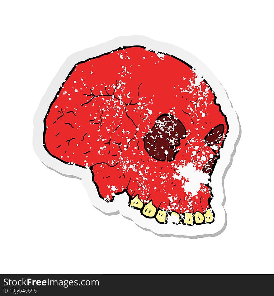 retro distressed sticker of a cartoon spooky skull