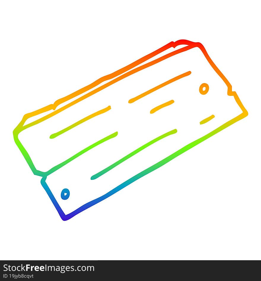 rainbow gradient line drawing cartoon plank of wood