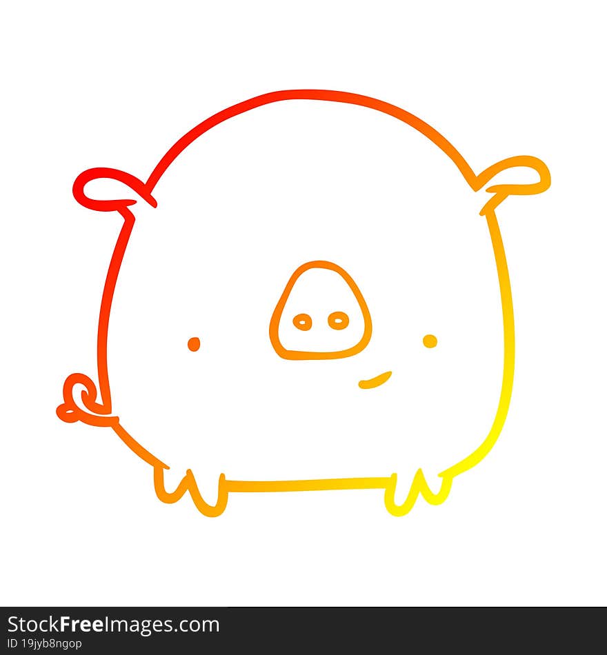 warm gradient line drawing of a happy pig