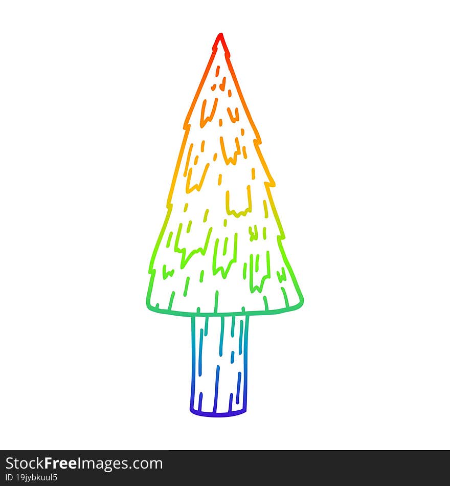 rainbow gradient line drawing of a cartoon christmas tree