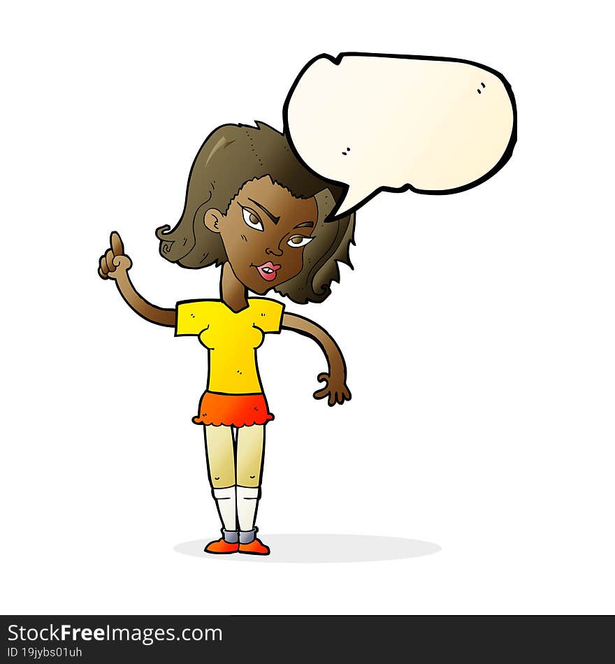 cartoon woman with idea with speech bubble