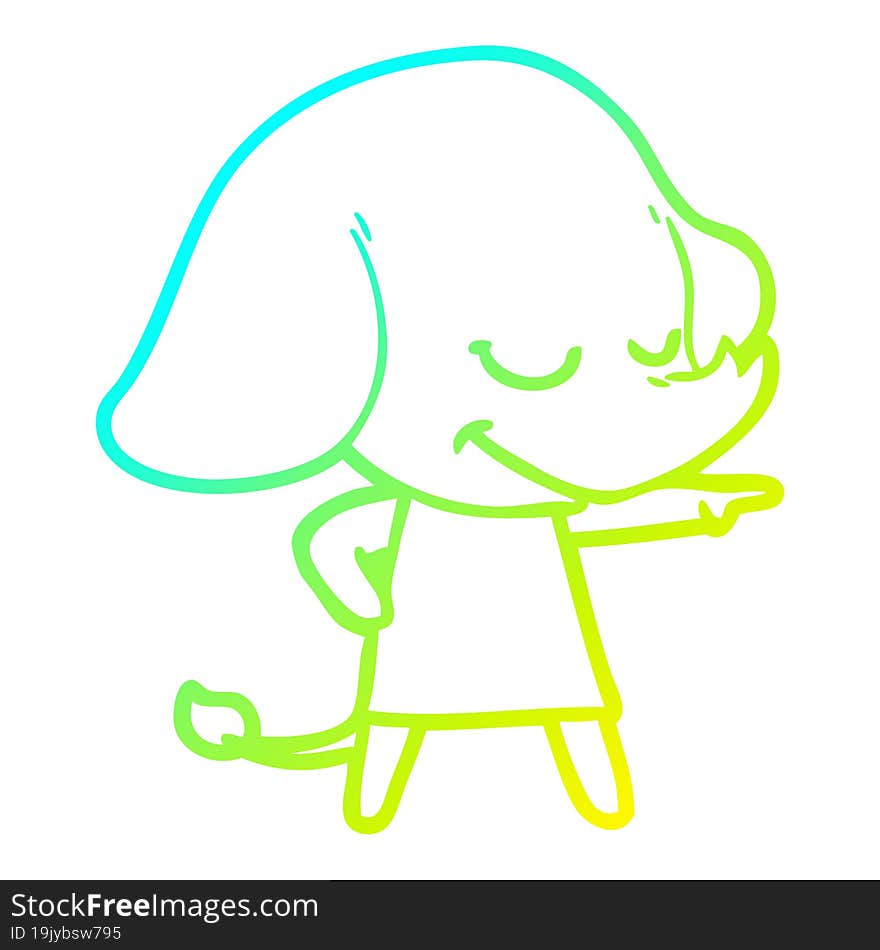 cold gradient line drawing cartoon smiling elephant