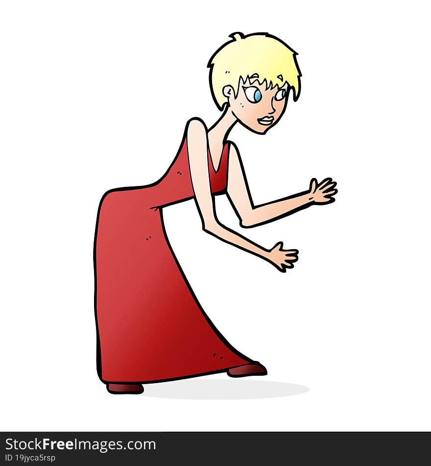 Cartoon Woman In Dress Gesturing