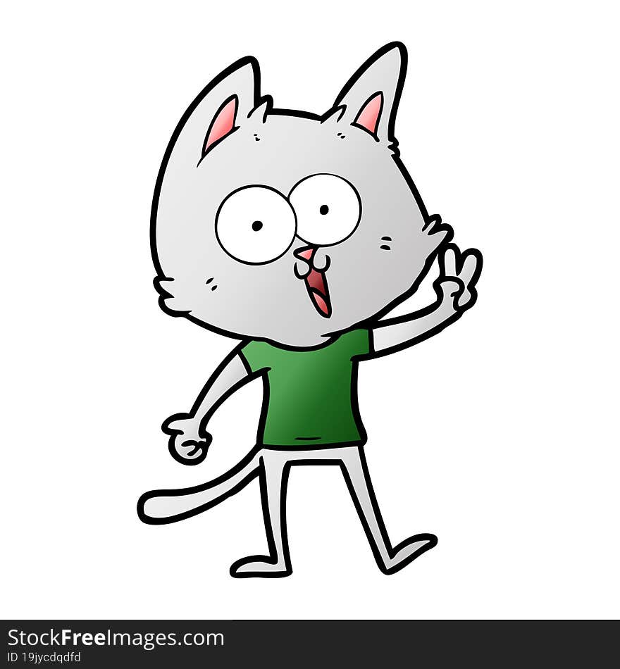 funny cartoon cat giving peace sign. funny cartoon cat giving peace sign