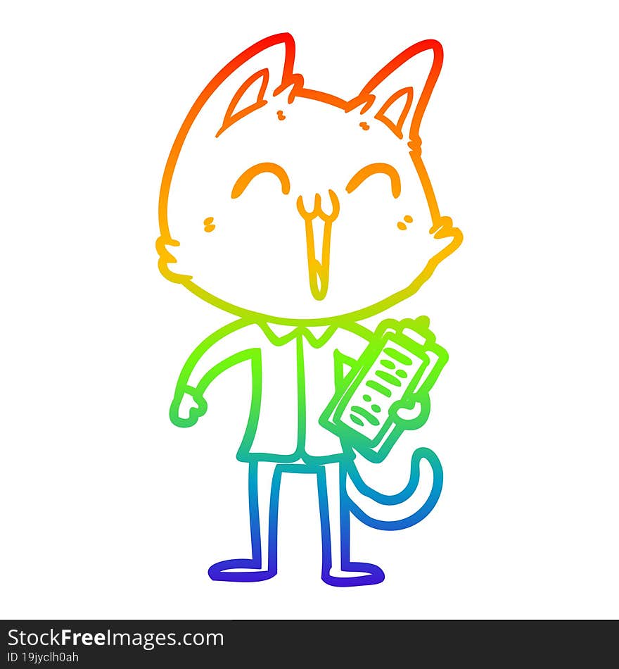 rainbow gradient line drawing of a happy cartoon cat