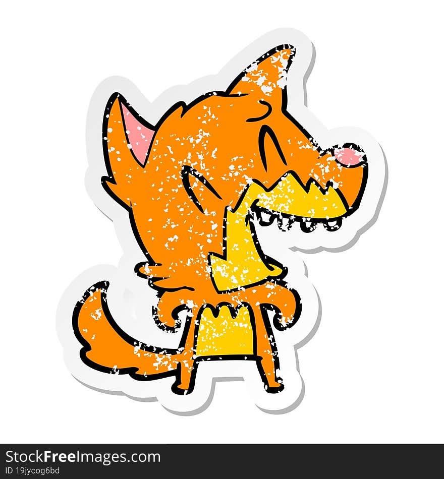 distressed sticker of a laughing fox cartoon