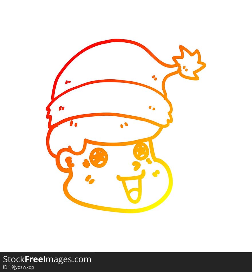 warm gradient line drawing cartoon man wearing christmas hat