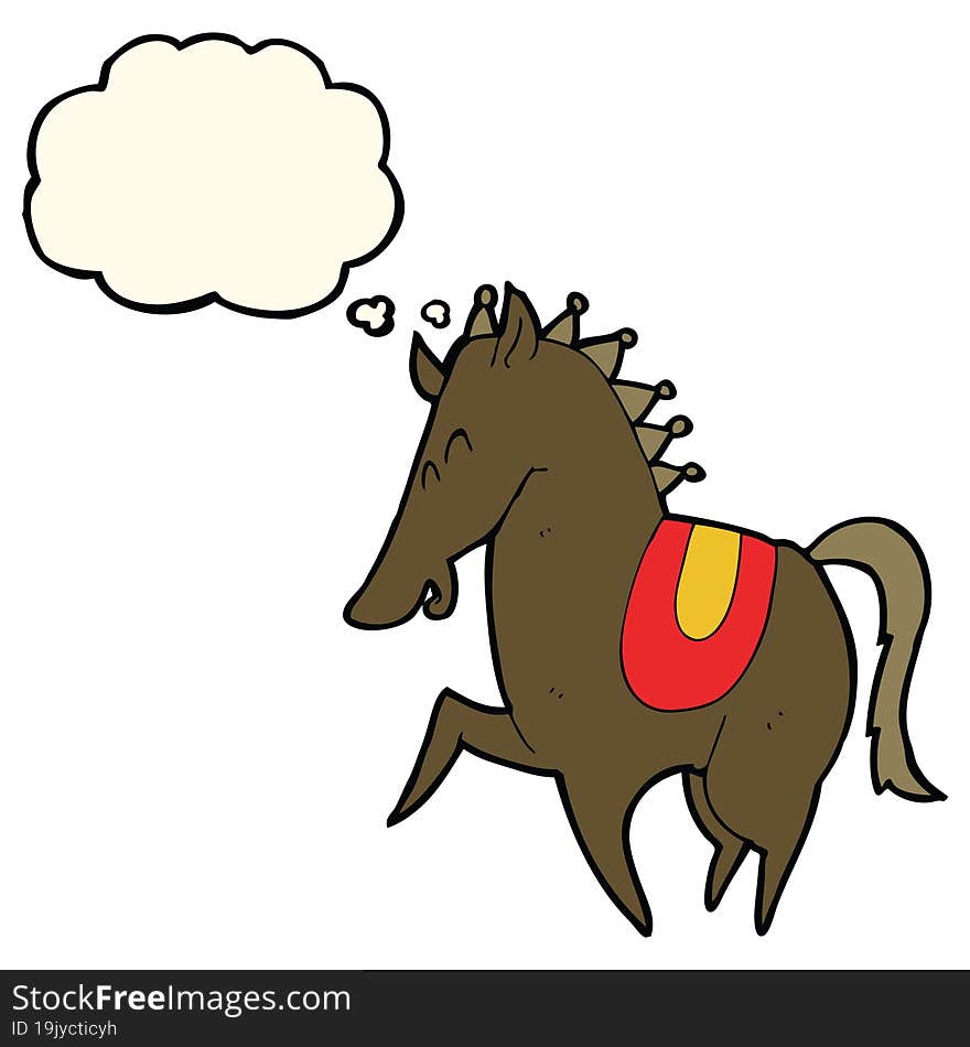 cartoon prancing horse with thought bubble