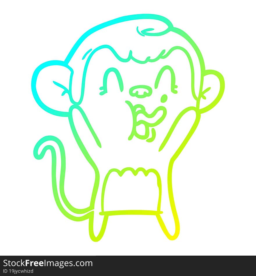 cold gradient line drawing of a crazy cartoon monkey