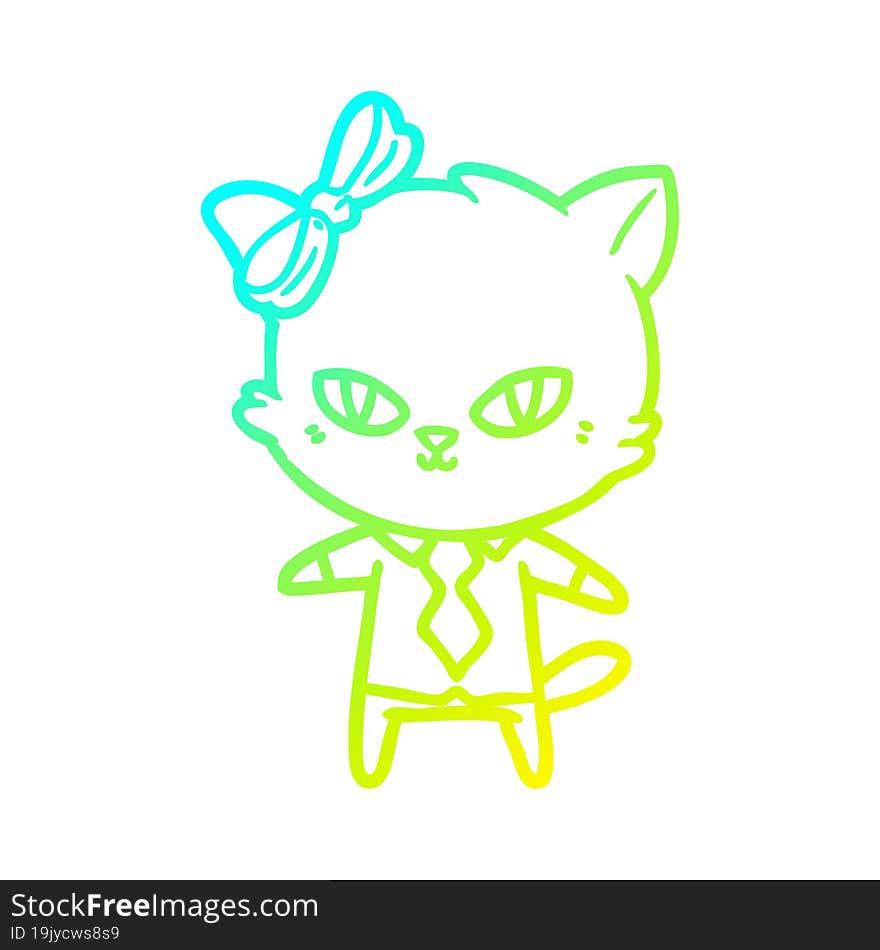 cold gradient line drawing of a cute cartoon cat boss