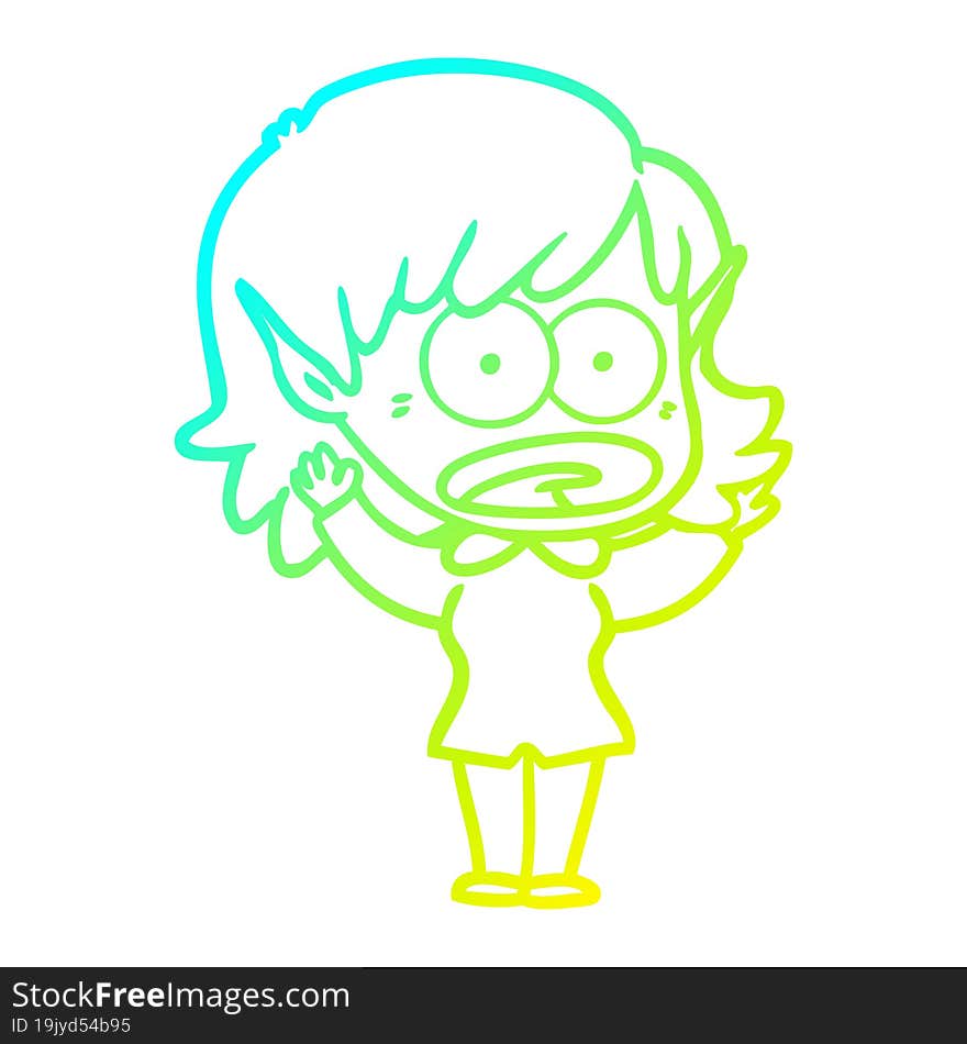 cold gradient line drawing cartoon shocked elf girl