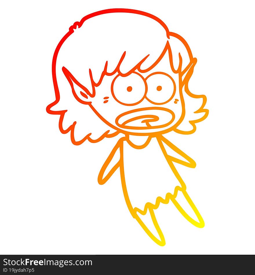 warm gradient line drawing cartoon shocked elf girl flying