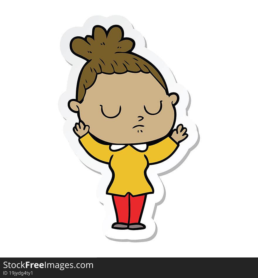 Sticker Of A Cartoon Calm Woman