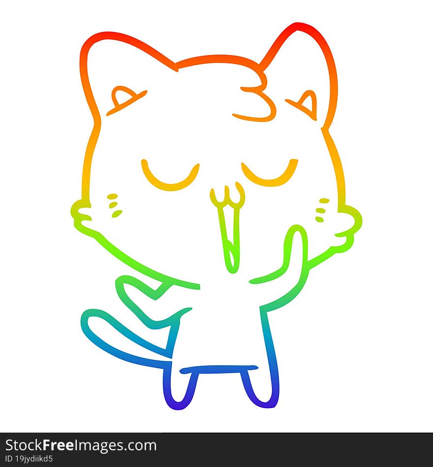 rainbow gradient line drawing of a cute cartoon cat