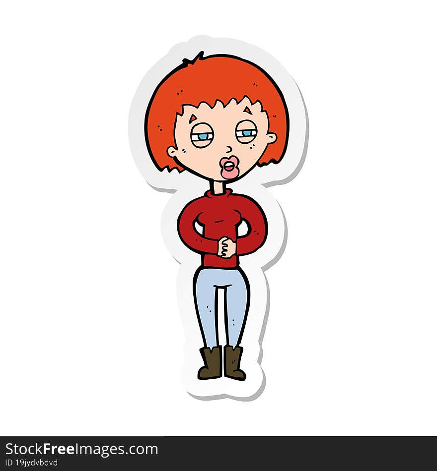 sticker of a cartoon tired woman