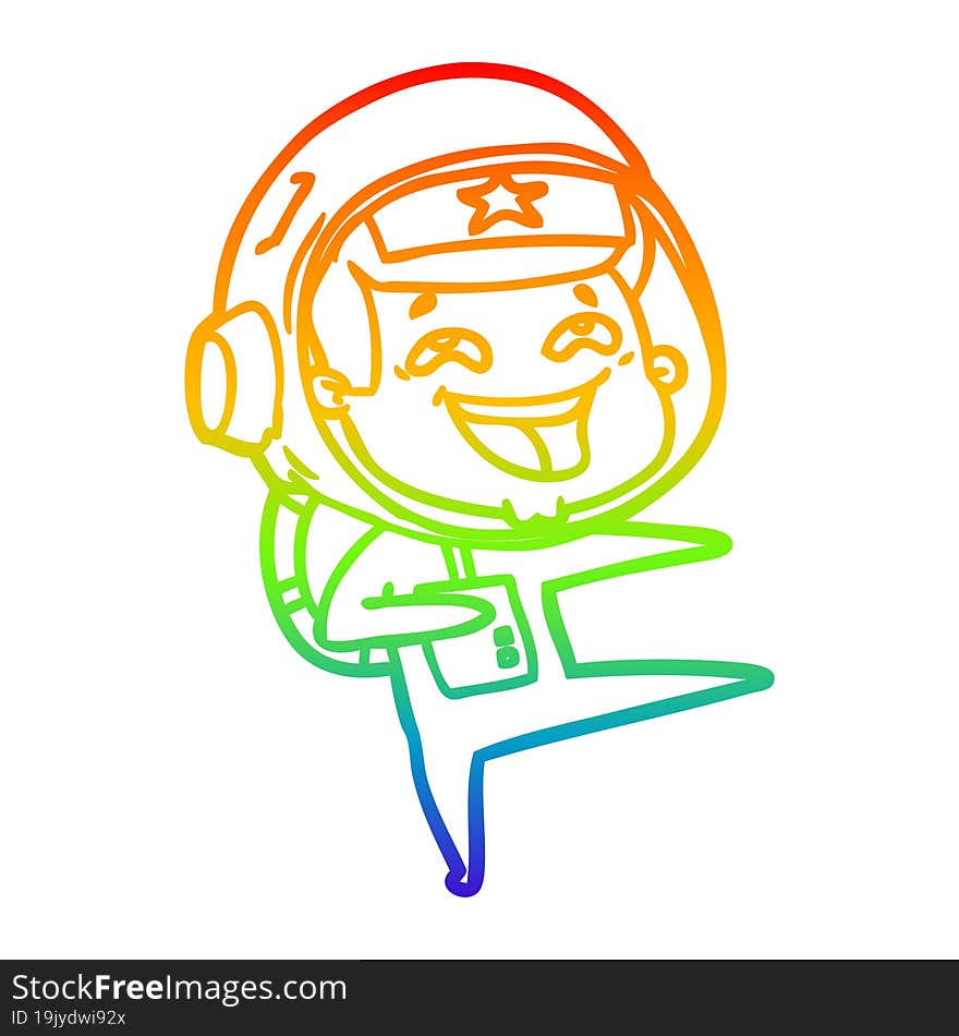 rainbow gradient line drawing of a cartoon laughing astronaut