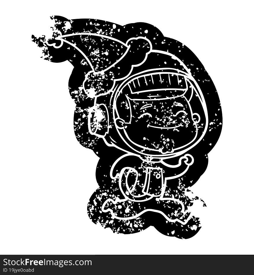 happy cartoon distressed icon of a astronaut wearing santa hat