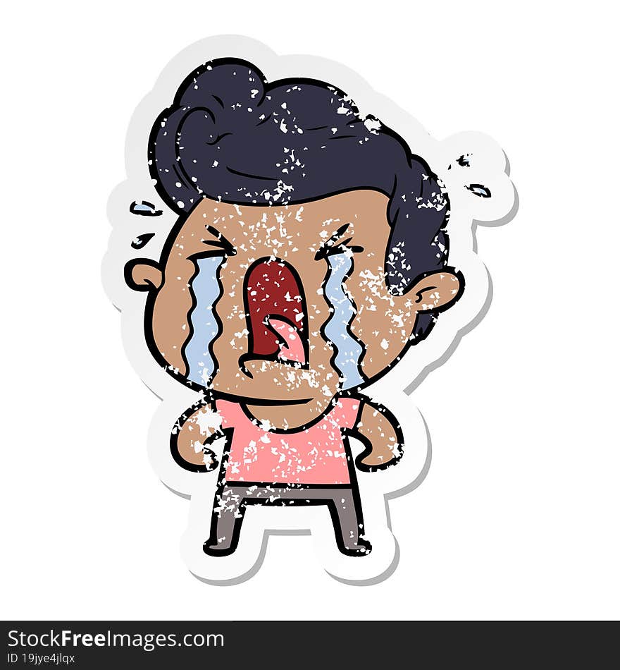 distressed sticker of a cartoon crying man