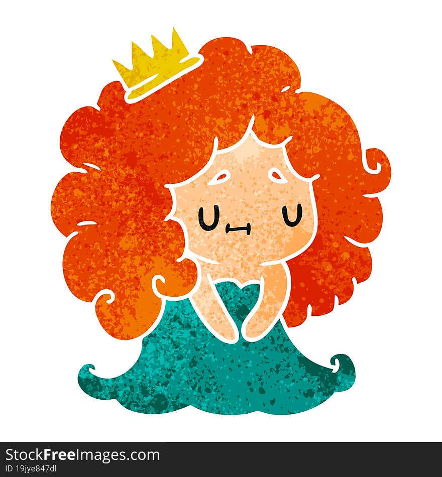 retro cartoon illustration of a cute kawaii princess girl. retro cartoon illustration of a cute kawaii princess girl