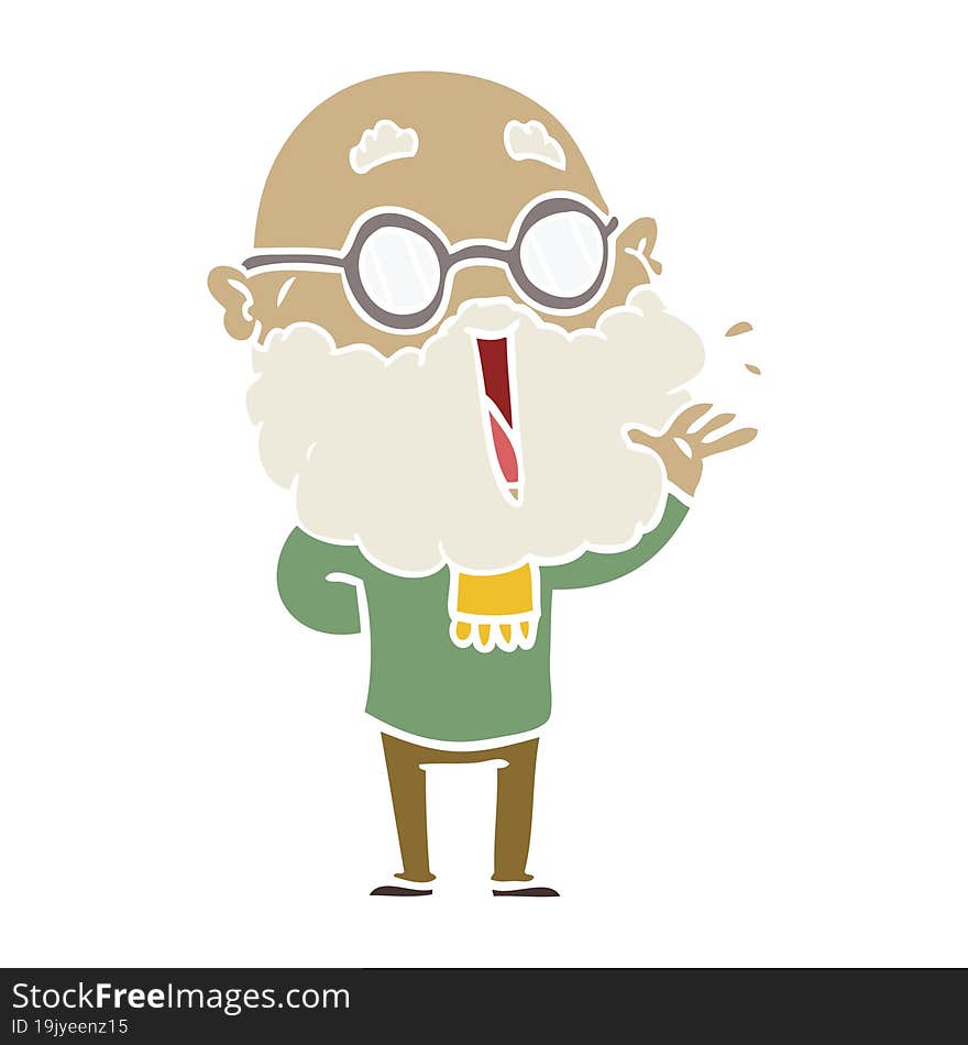 Flat Color Style Cartoon Joyful Man With Beard