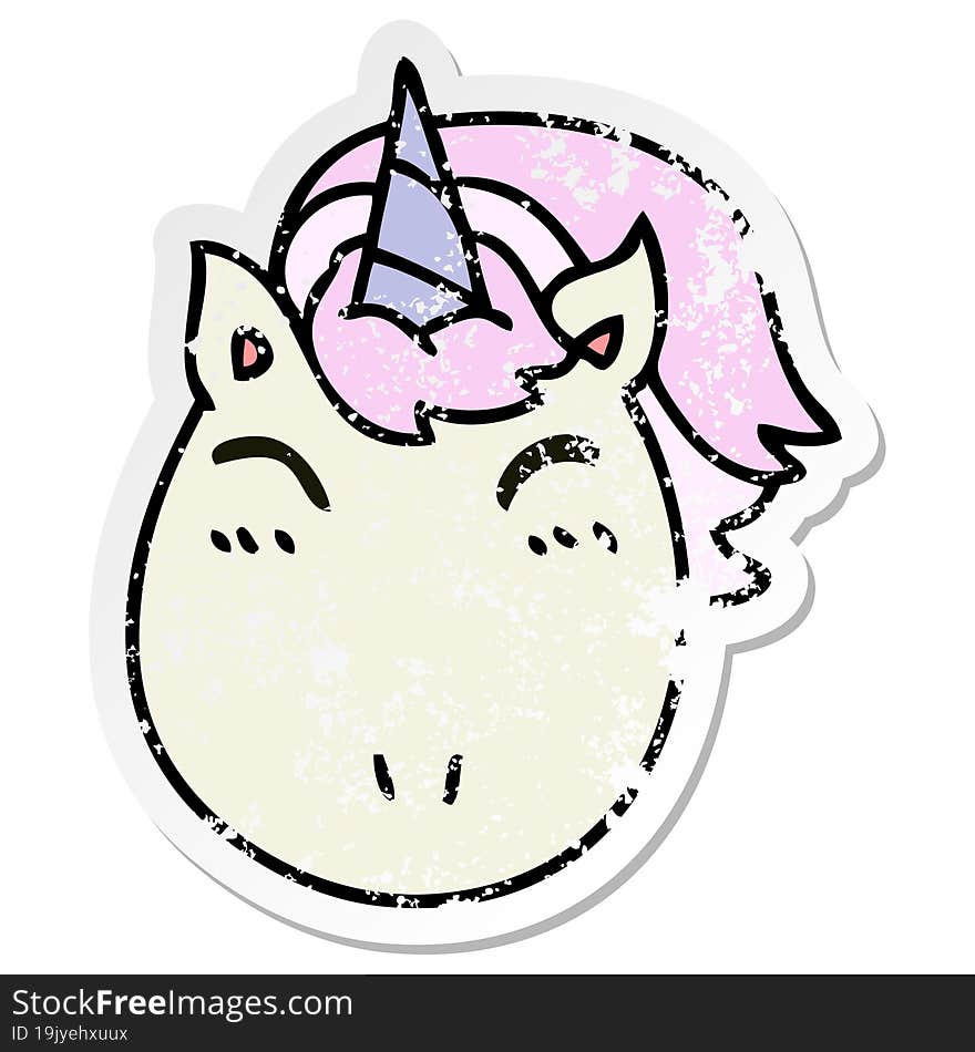 distressed sticker of a quirky hand drawn cartoon unicorn