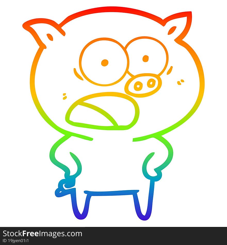 rainbow gradient line drawing of a cartoon pig shouting