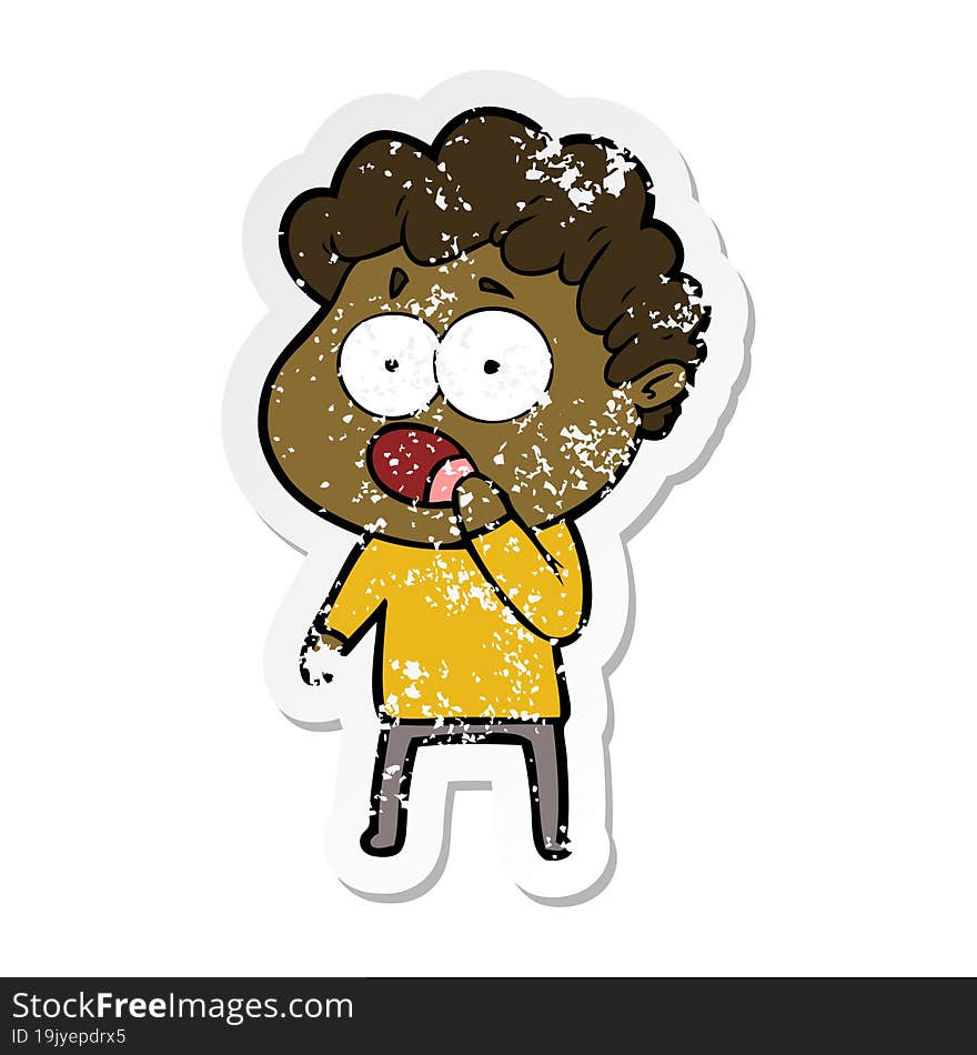 distressed sticker of a cartoon man gasping in surprise