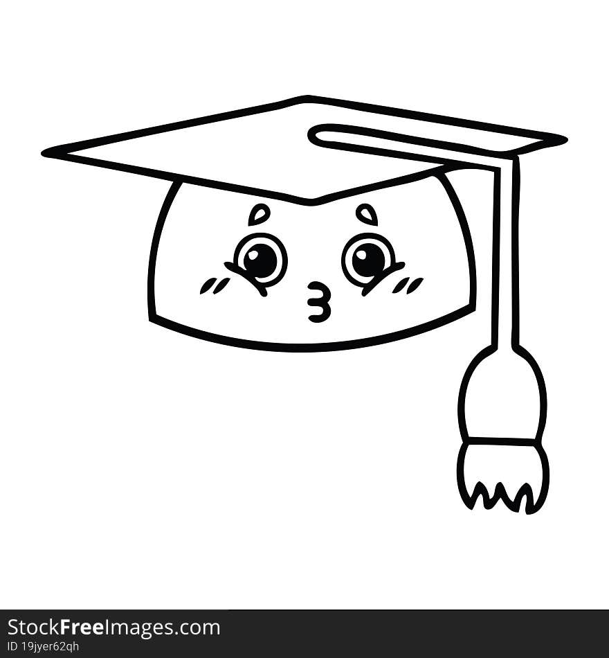 line drawing cartoon graduation hat