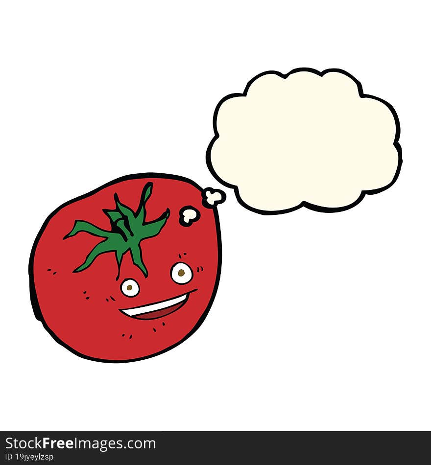 cartoon happy tomato with thought bubble