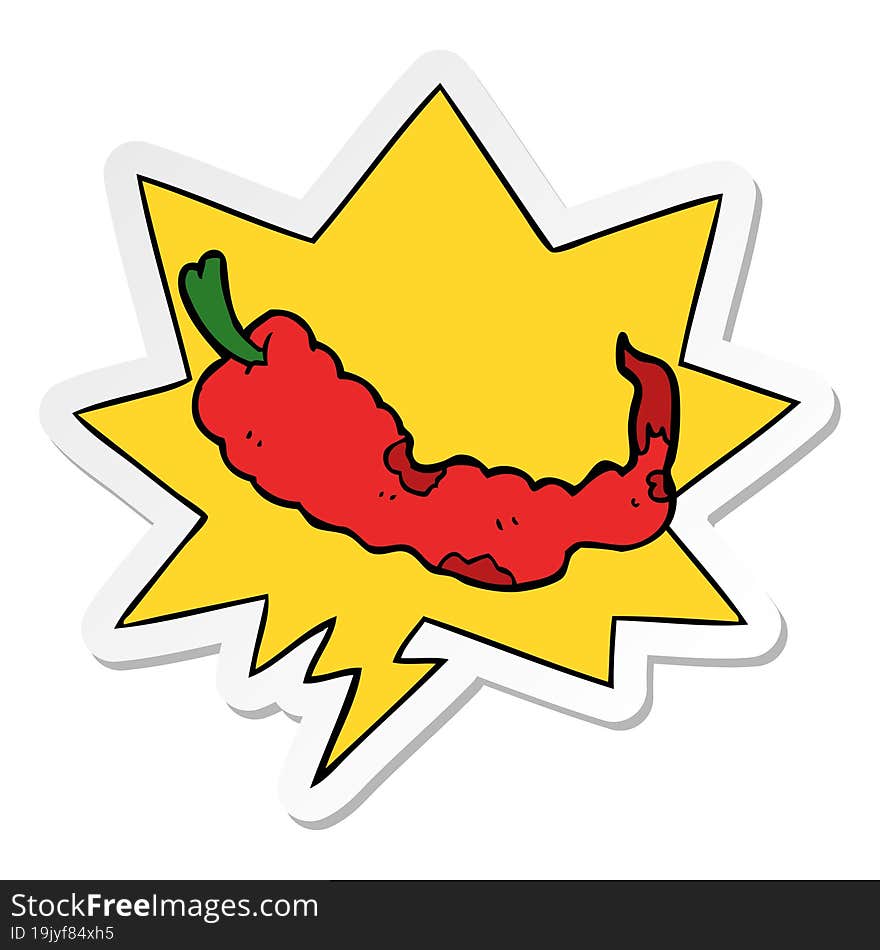 Cartoon Chili Pepper And Speech Bubble Sticker