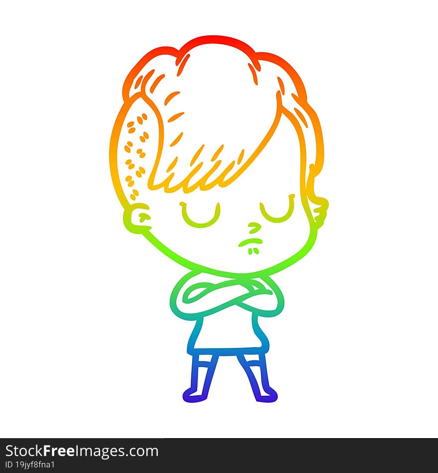 rainbow gradient line drawing of a cartoon woman