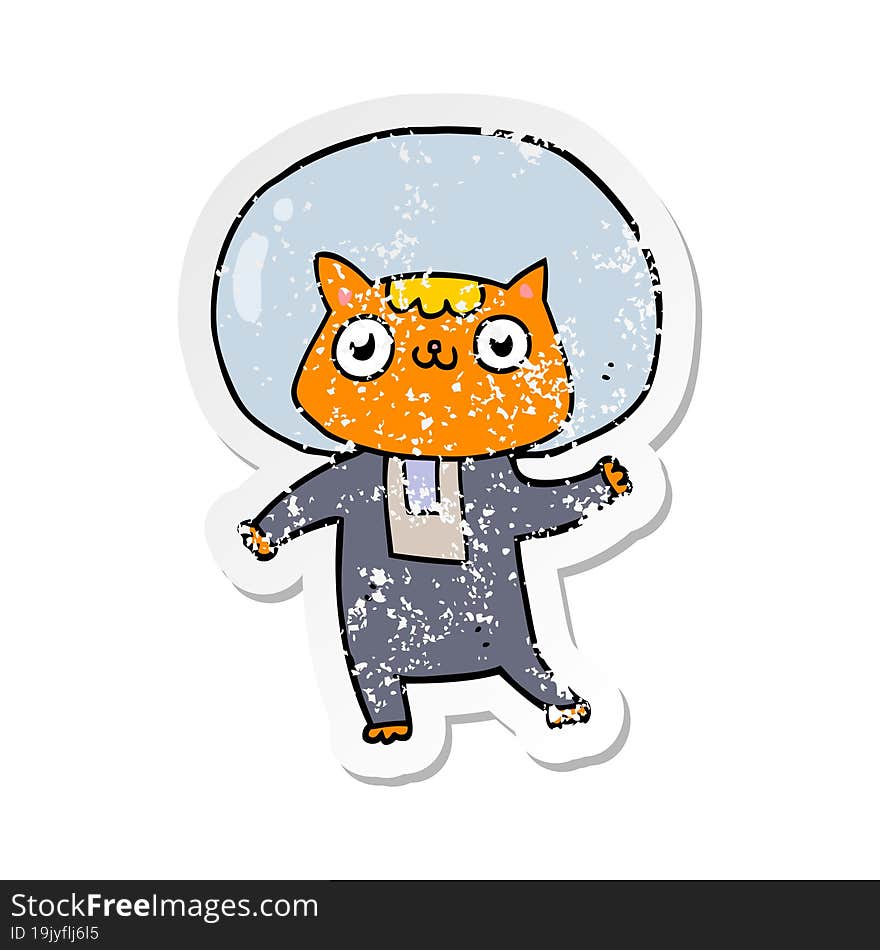 distressed sticker of a cartoon space cat