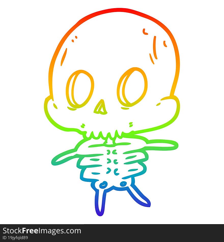 rainbow gradient line drawing of a cute cartoon skeleton