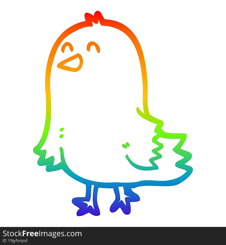 rainbow gradient line drawing of a cartoon bird