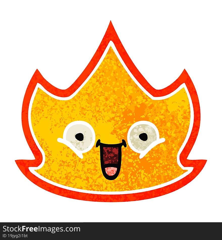 retro illustration style cartoon of a happy fire