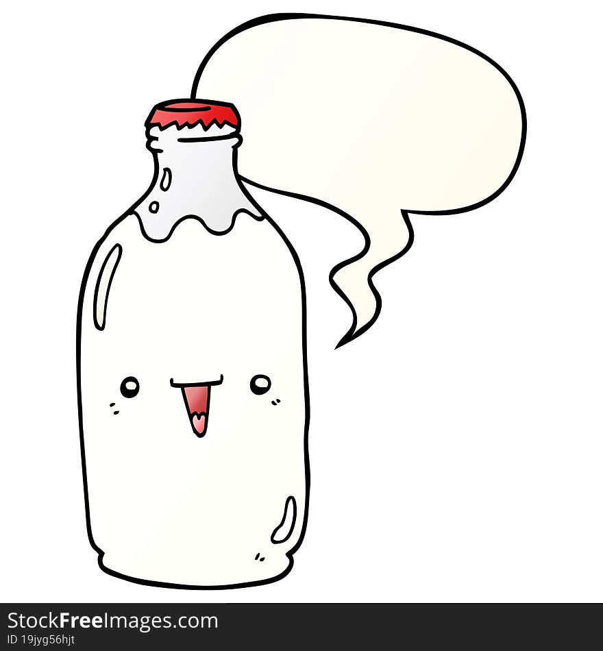 cute cartoon milk bottle with speech bubble in smooth gradient style