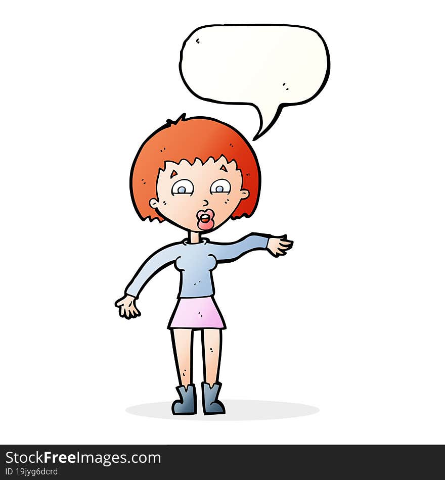 cartoon surprised woman with speech bubble