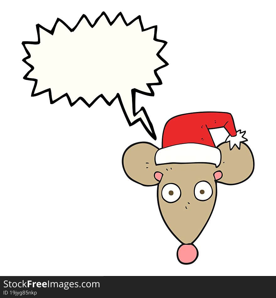 speech bubble cartoon mouse in christmas hat