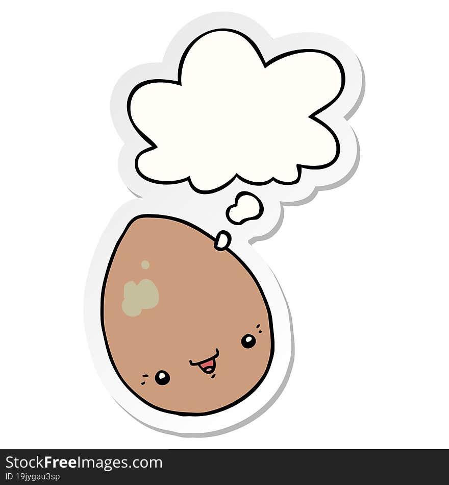 cartoon egg with thought bubble as a printed sticker