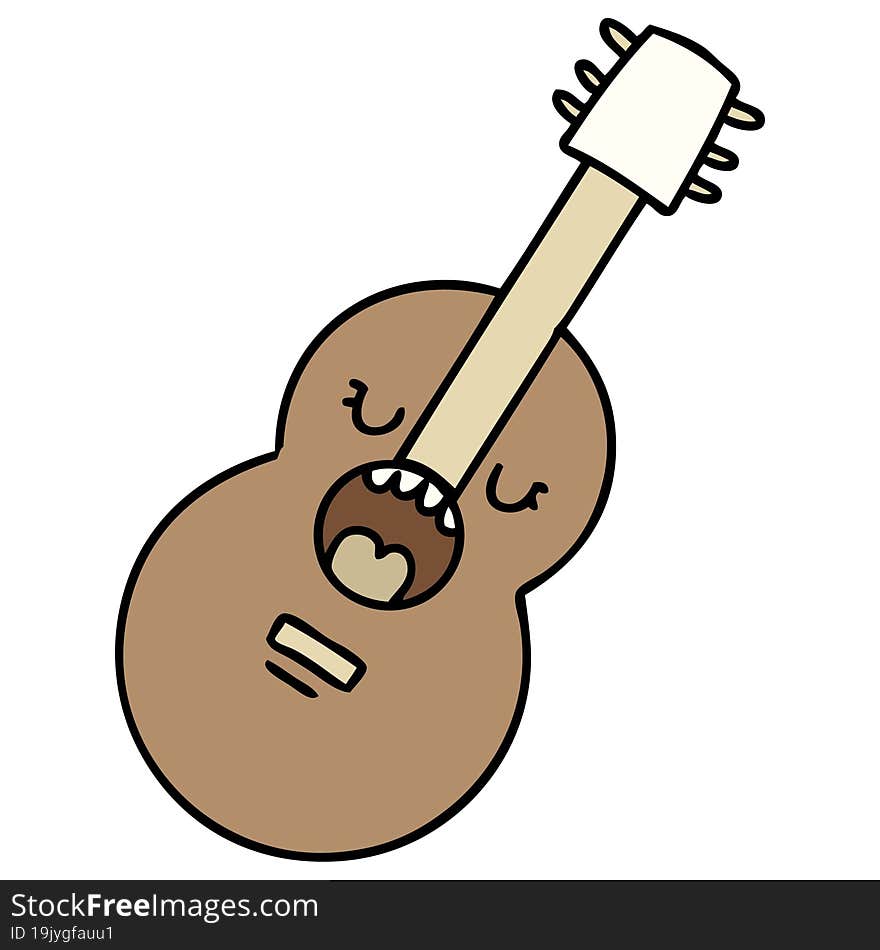 cartoon of an acoustic guitar singing. cartoon of an acoustic guitar singing