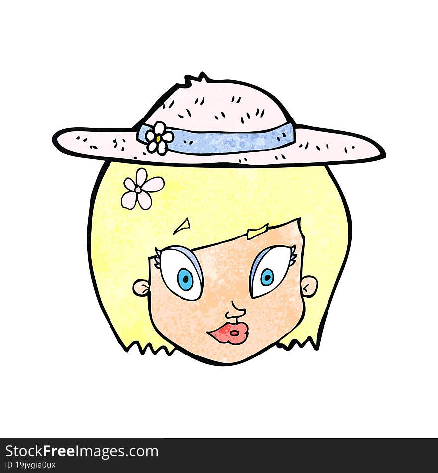 cartoon woman wearing summer hat