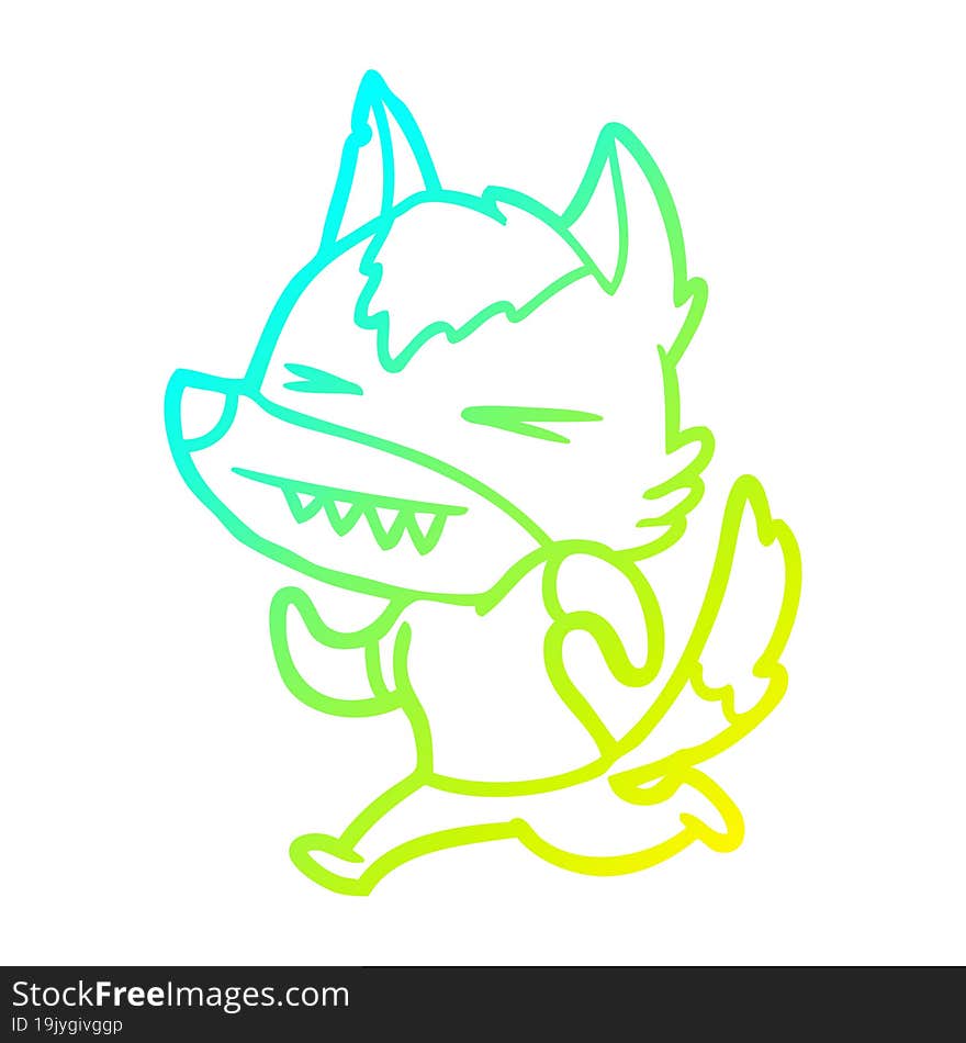 cold gradient line drawing angry wolf cartoon