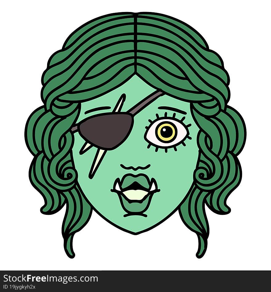 Retro Tattoo Style orc rogue character face. Retro Tattoo Style orc rogue character face