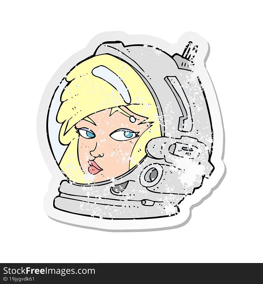 retro distressed sticker of a cartoon female astronaut