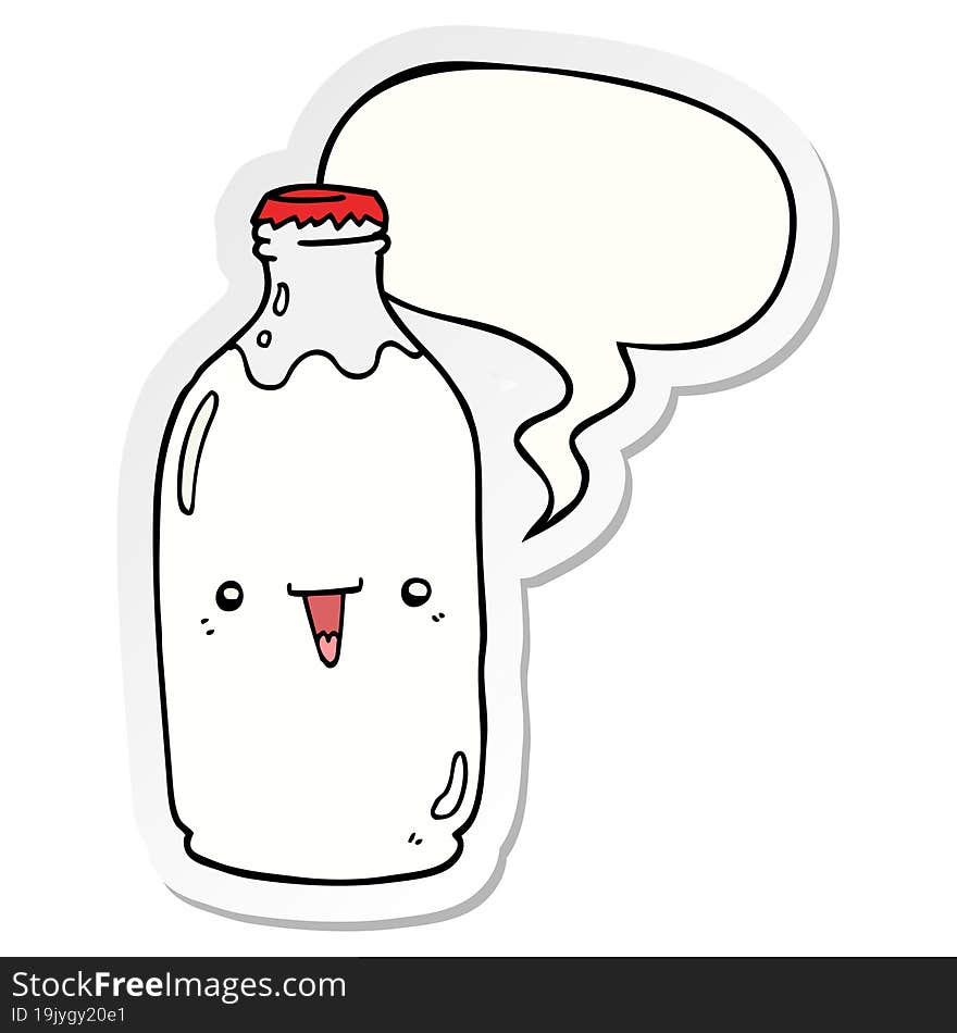 Cute Cartoon Milk Bottle And Speech Bubble Sticker