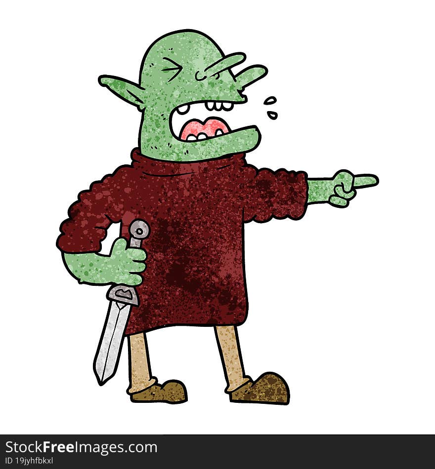 cartoon goblin with knife. cartoon goblin with knife